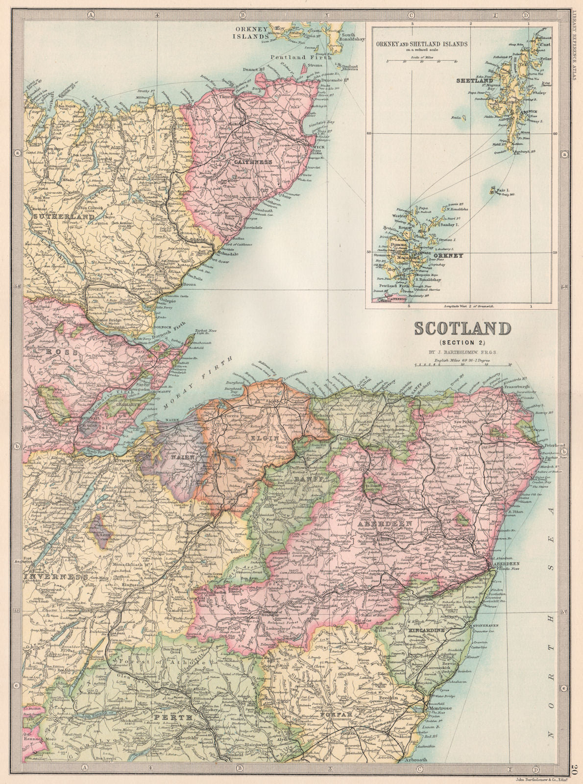 SCOTLAND NORTH EAST. Moray Firth. Orkneys Shetlands. BARTHOLOMEW 1890 old map